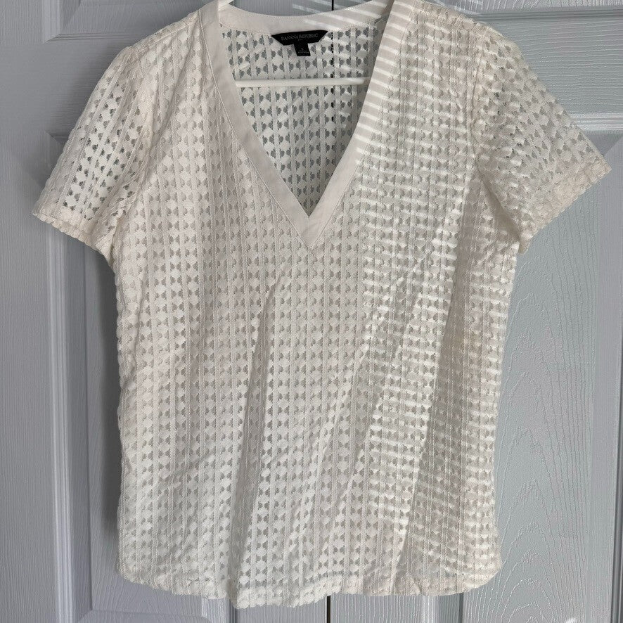 Banana Republic White V-Neck S Tunic with lace over and Polyester underlayer