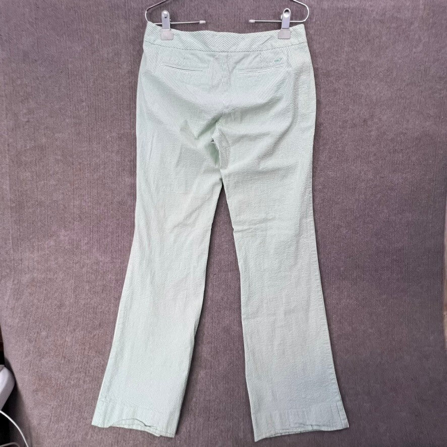 Vineyard Vines Womens Seersucker Pants Size 8 Striped Whale Logo Bootcut Resort