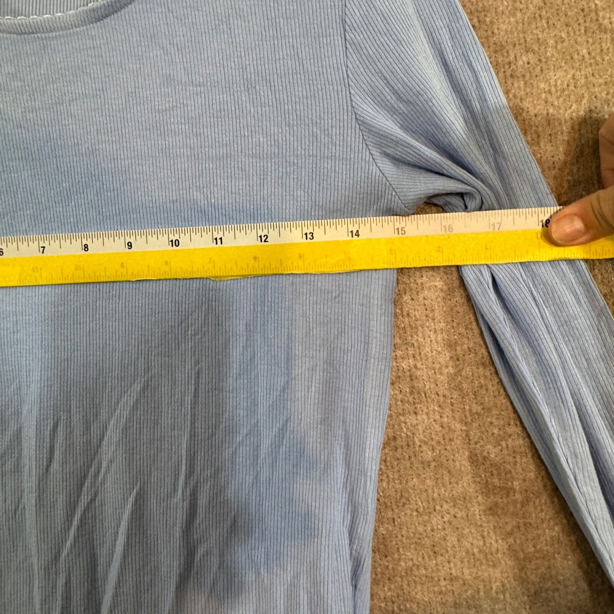WeWoreWhat Ribbed Long Sleeve Top Womens Large Blue Lettuce Trim Coquette