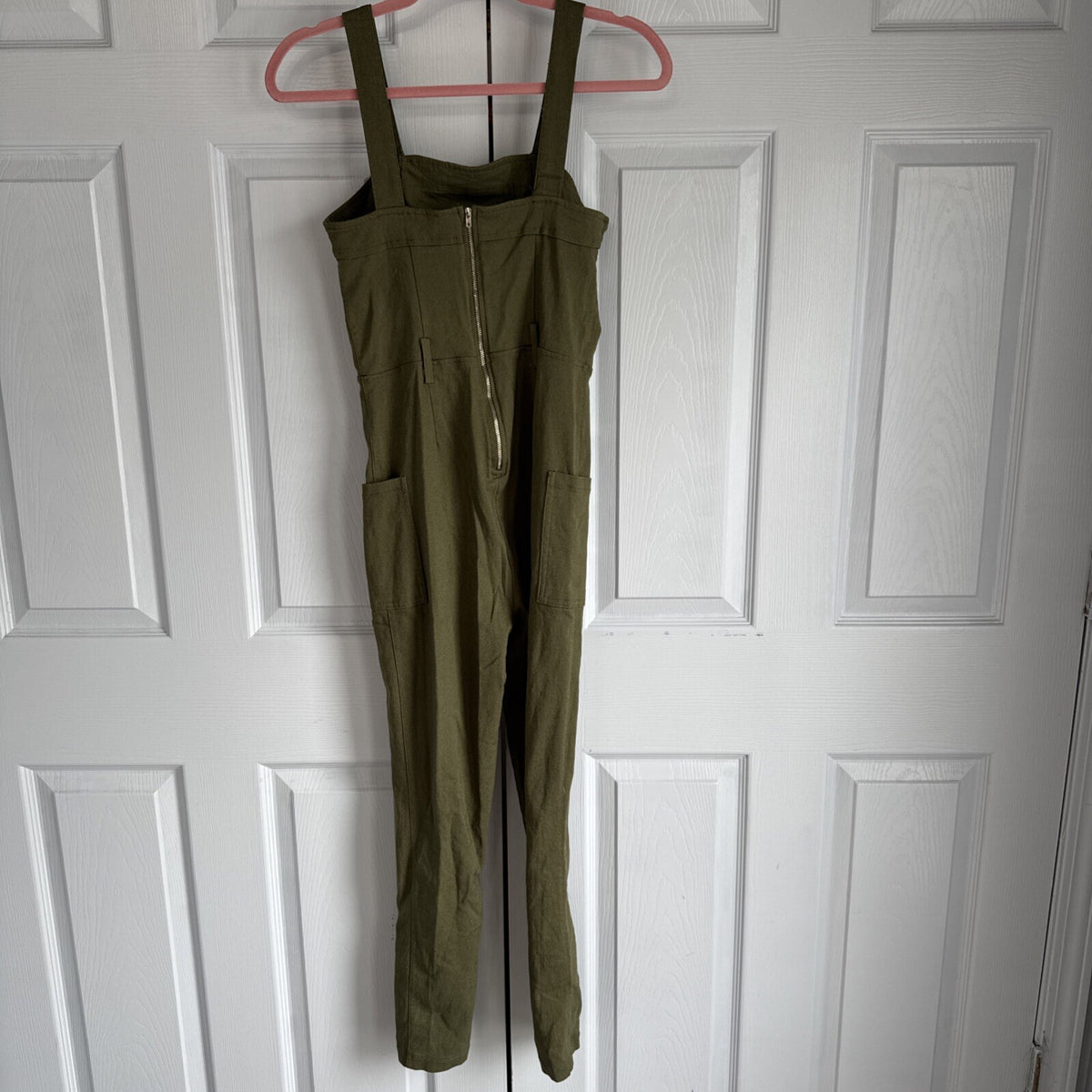 Haute Monde Back zip Bib Overall Romper Jumper Med Women Rayon Spandex Stretchy