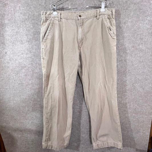 Carhartt Dungaree Fit Work Pants 42x32 Tan Canvas Utility Carpenter Mens B299