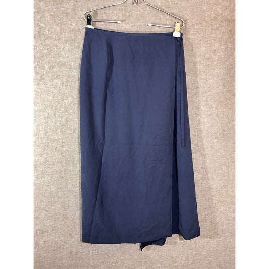 Silk Maxi Wrap Skirt 8 Navy Blue Minimalist 90s Quiet Luxury Jones New York