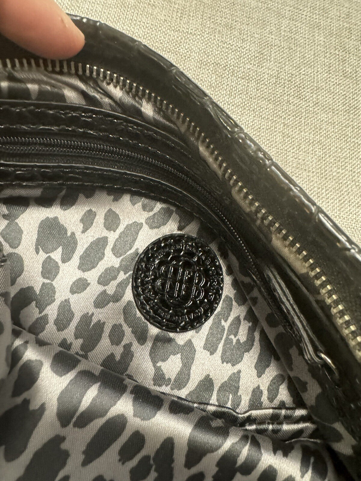 Dana Buchman Small Gray and Black Leopard Print  With Croc Accent Wristlet