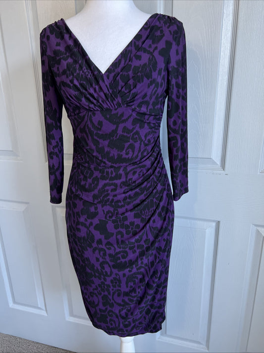 American Living Jersey Dress Sz 2 Stretch Ruched Empire Faux Wrap Cocktail Midi