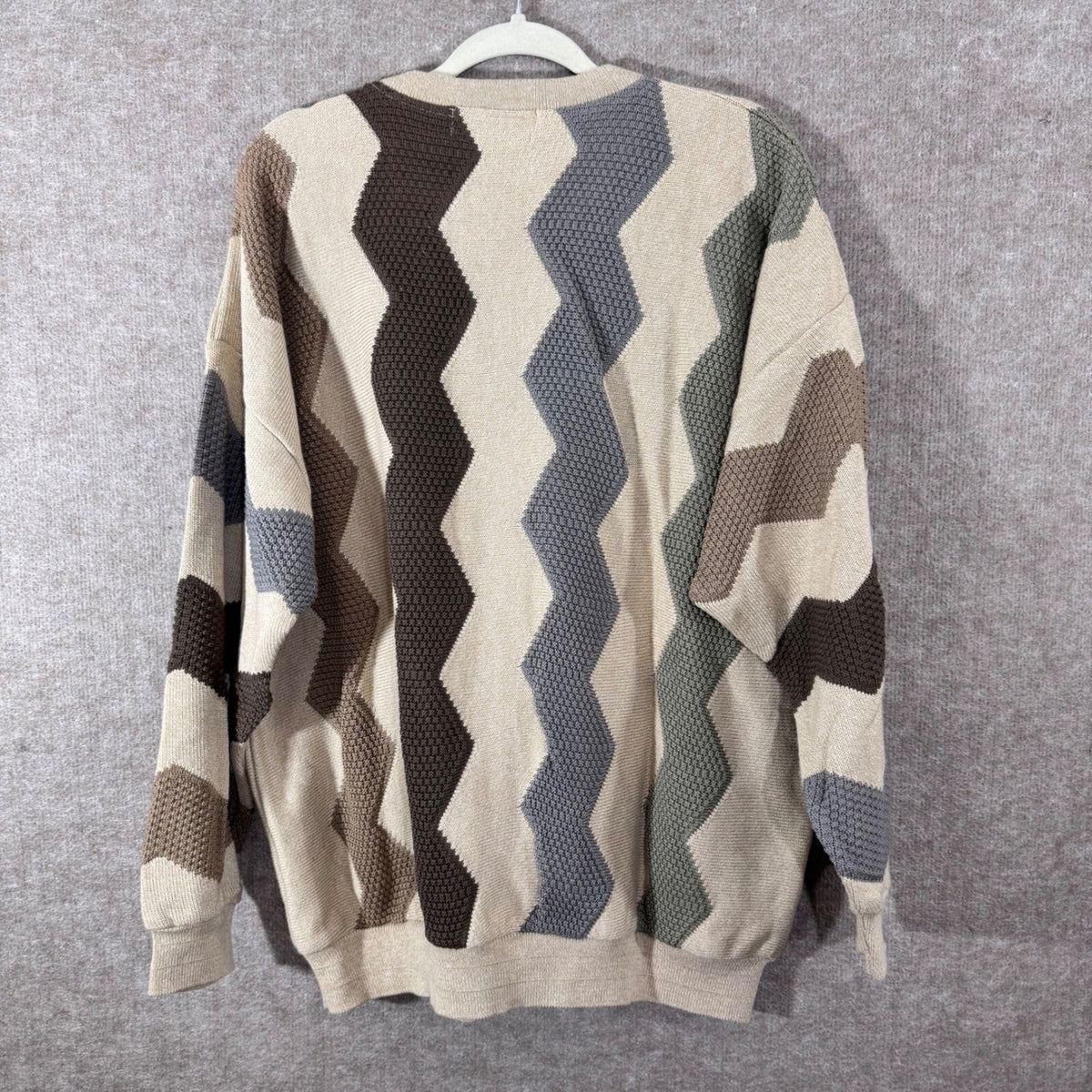 Vintage Tundra Sweater Mens Large Textured Abstract Zig Zag 3d Knit Cosby Style