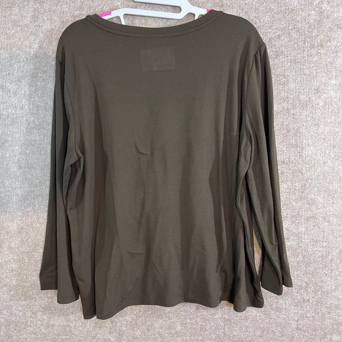 AnyBody Long Sleeve Top Womens MP Brown Crew Neck Stretch Casual Loungewear