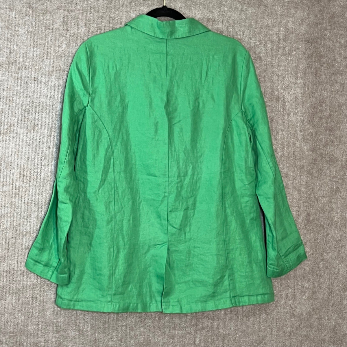 H Halston Blazer Women Medium Green 100% Linen Single Button Lightweight Career