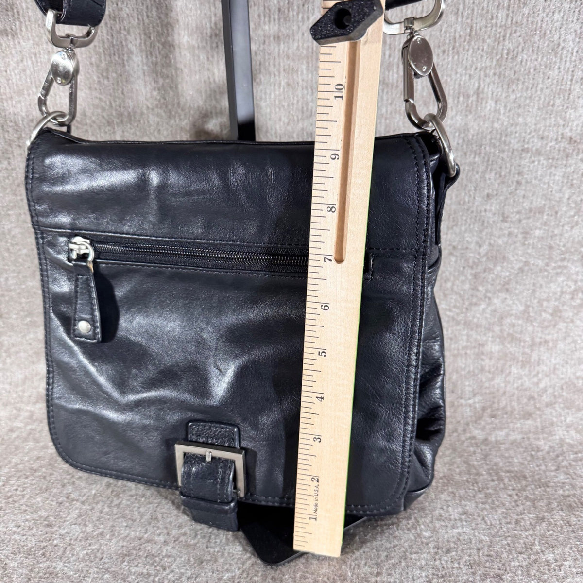 Audrey Brooke Crossbody Bag Womens Black Leather Adjustable Strap Minimalist