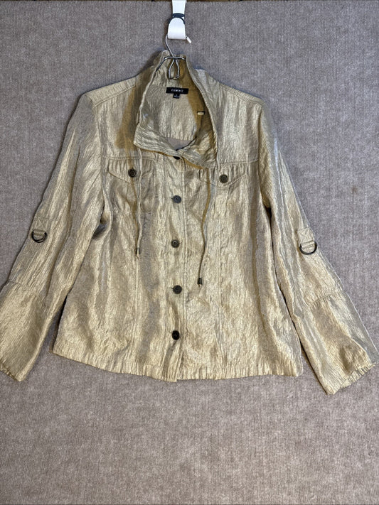 ELEMENTZ Gold Blouse Bomber Shimmery/Roll Sleeves/Drawstring Collar L Glam
