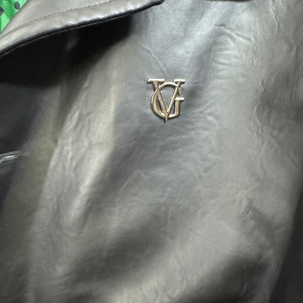VG World Collection Black Faux Leather Jacket Italian Flag Lining Mens L