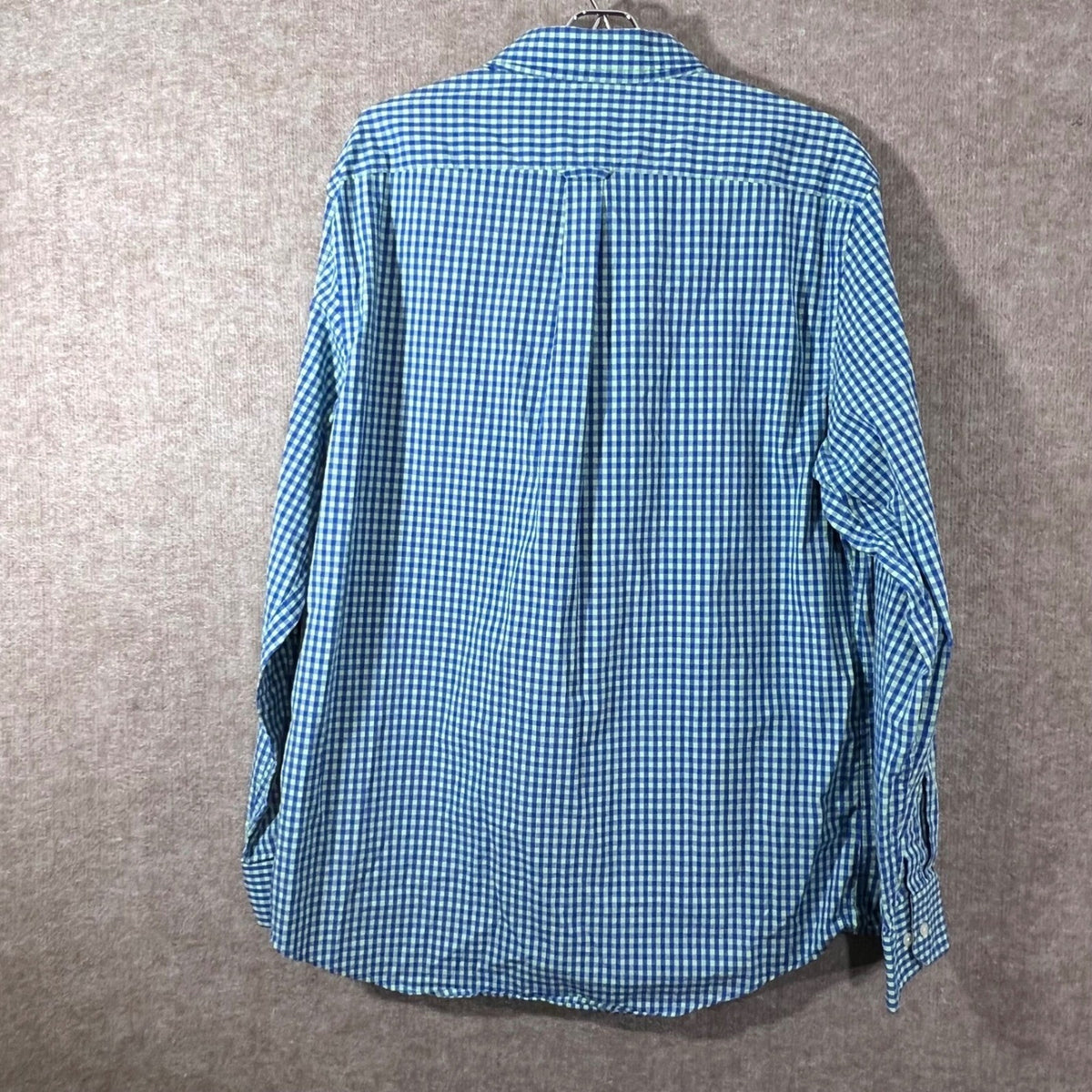 IZOD Button Down Shirt Mens L Gingham Plaid Blue Green Preppy Premium Essentials