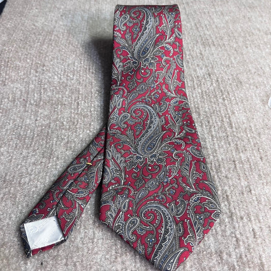 Oscar de la Renta Tie Mens Red Paisley Couture Silk Designer Necktie