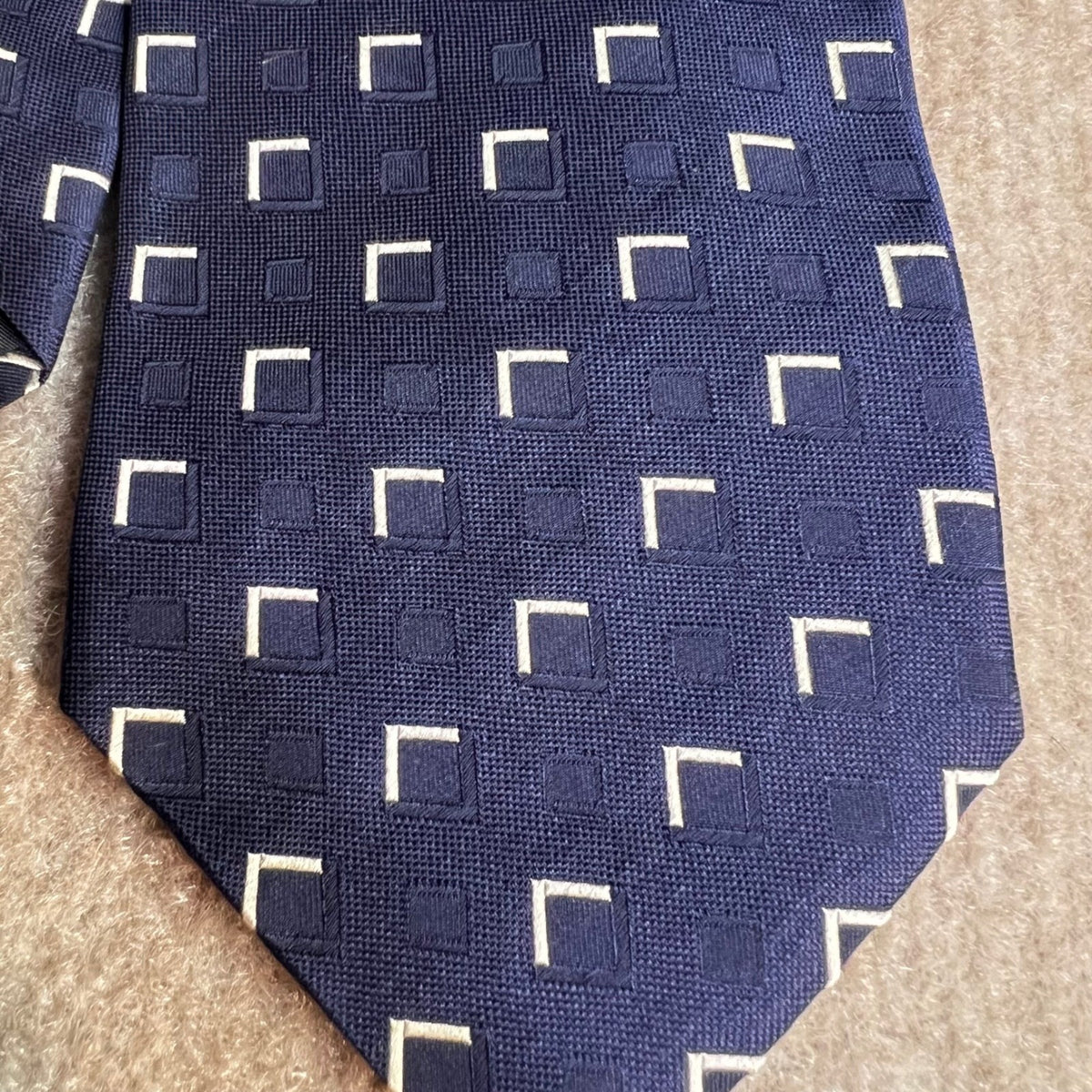 Giorgio Armani Silk Tie Mens OS Navy Blue Geometric Square Pattern Luxury Office