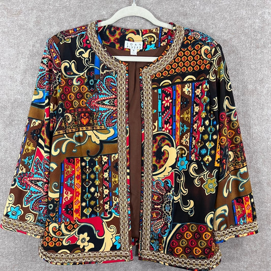 Joan Rivers Patchwork Blazer Jacket Womens Medium Open Front Boho Eclectic