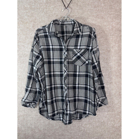 Sonoma Goods For Life Plaid Flannel Shirt Womens M Black White Cotton Rayon Soft