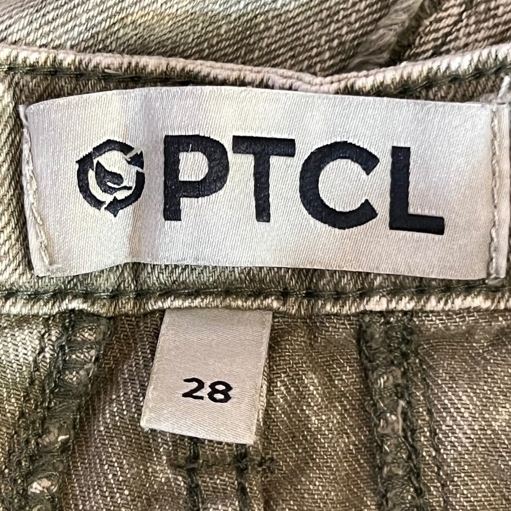 PTCL Ethikal Wide Leg Jeans Women 28 Olive Green Frayed Seam Raw Hem Grunge