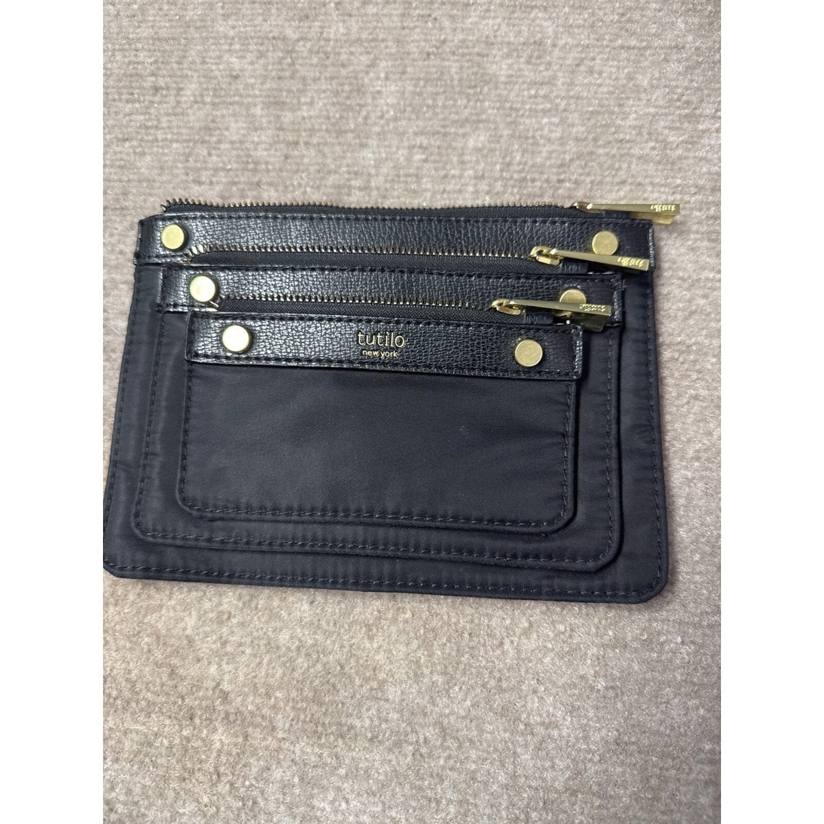 Tutilo New York Black Nylon Cosmetic Travel Pouch Zipper Organizer