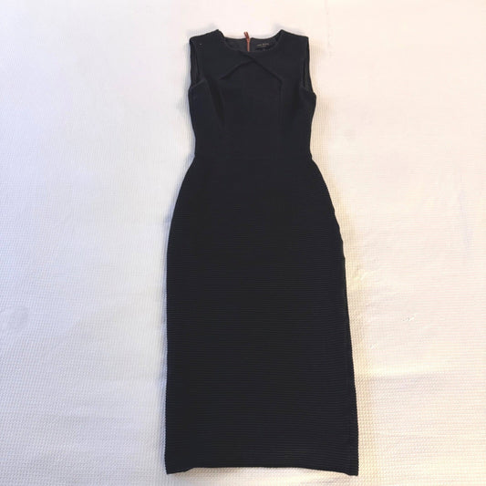 Ted Baker Black Ribbed Midi Bodycon Dress Cutout Neckline Zip Back Size 1 (US 4)