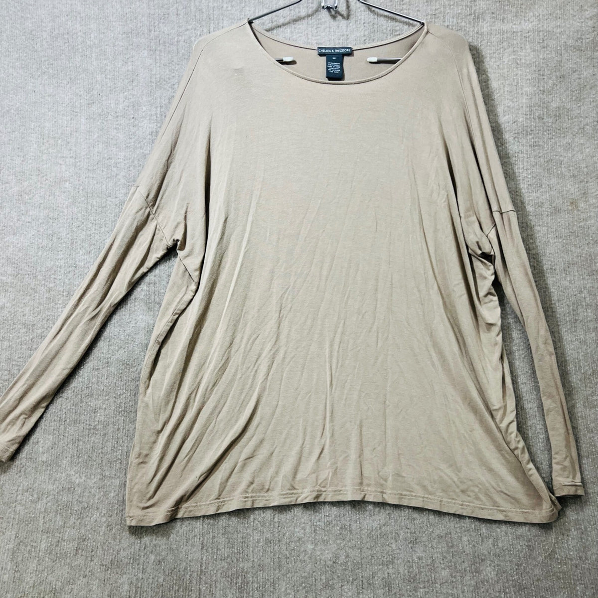 Chelsea Theodore Beige Bamboo Spandex Long Sleeve Oversized Top XS