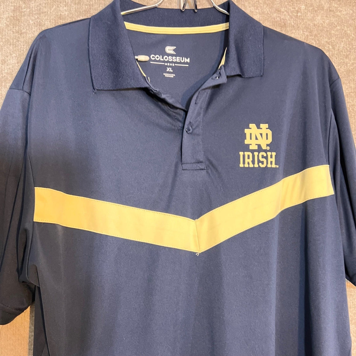 Colosseum Notre Dame Fighting Irish Polo Mens XL Navy Gold Chevron Gameday