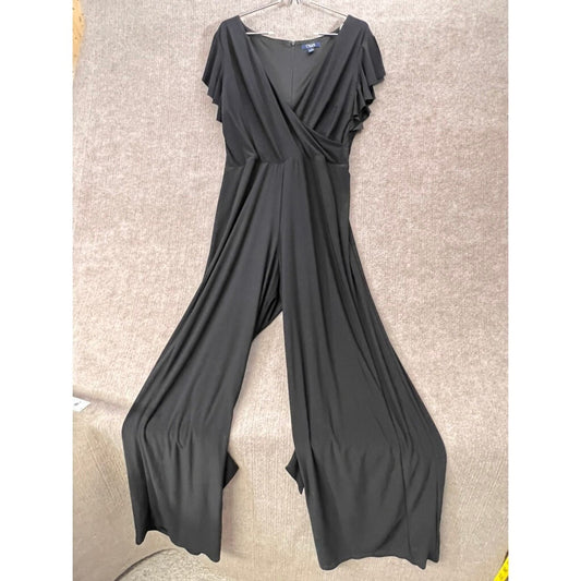 Chaps Black Flutter Sleeve 10 Surplice Wide Leg Jumpsuit Elegant Evening Outfit