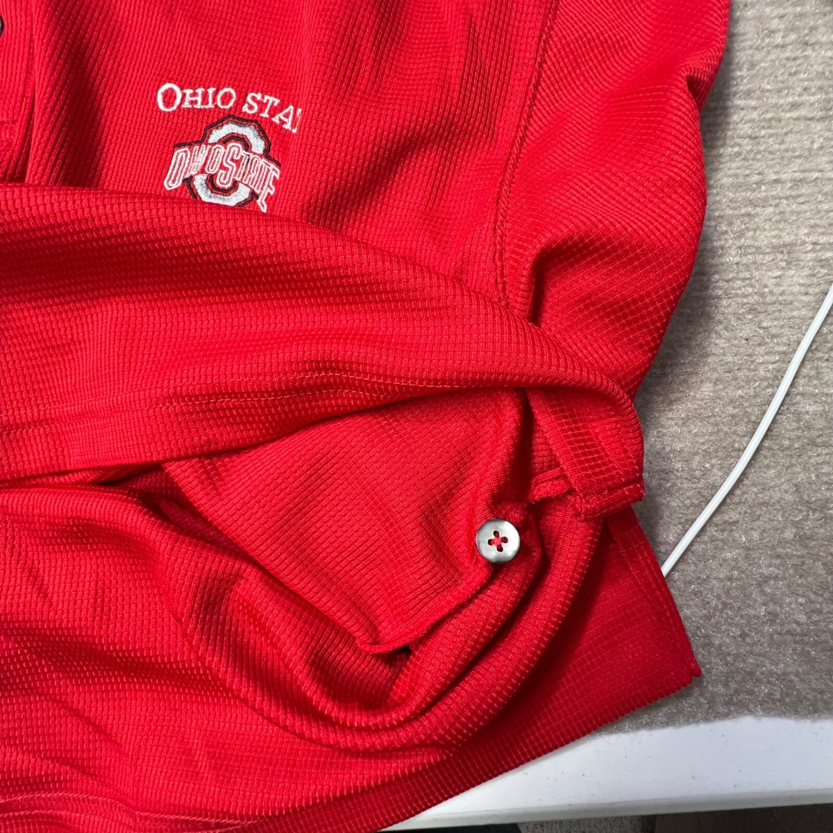 Vintage Ohio State Buckeyes Red Polo Shirt 2XL Embroidered Logo Black Trim