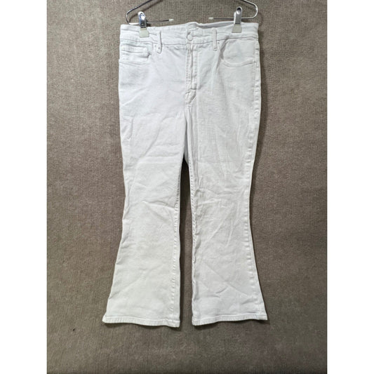 Good American Good Legs High Rise Flare Jeans White Stretch Denim Size 16