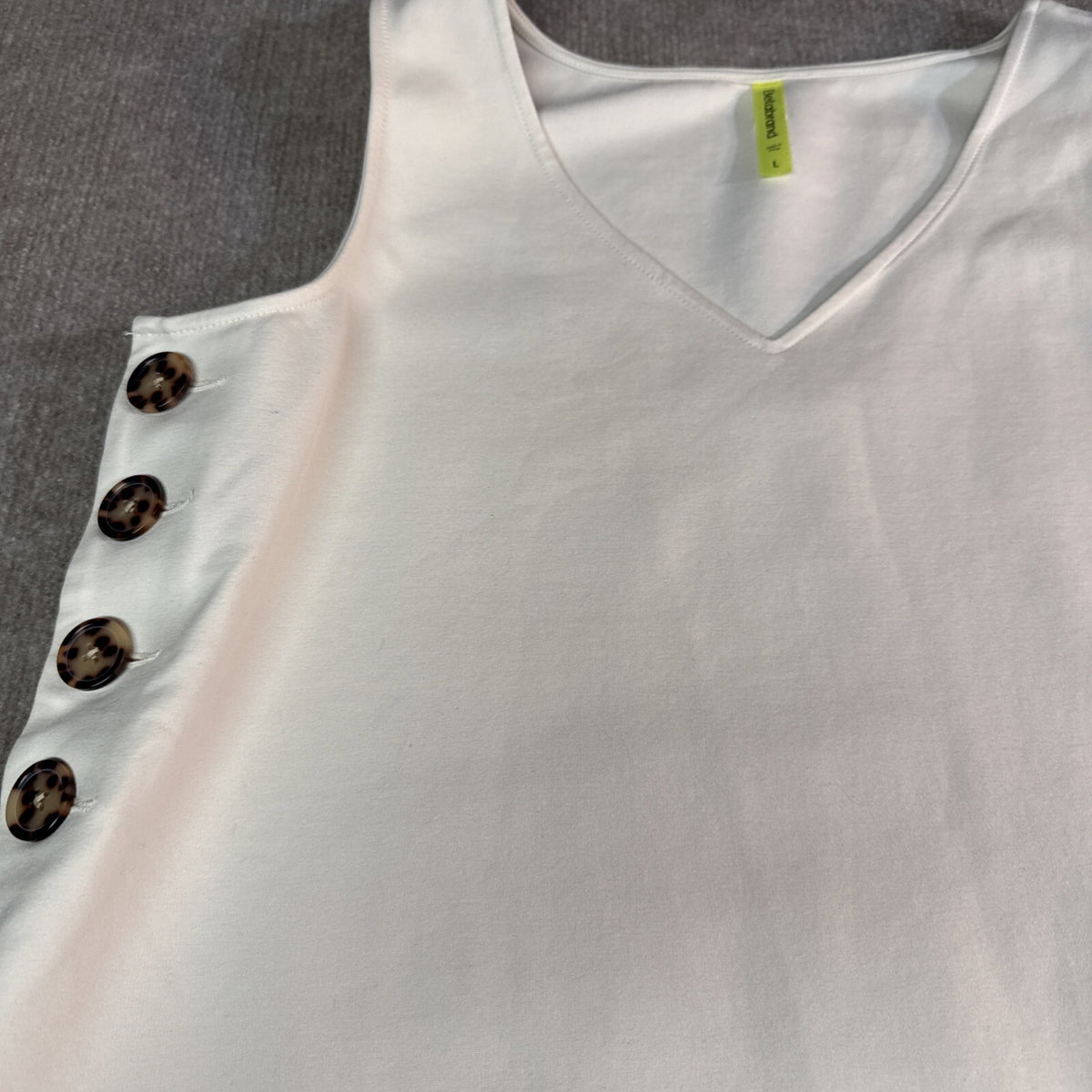 Betabrand Women's Admiral Button Shift Dress Large Ivory Sleeveless Pockets!