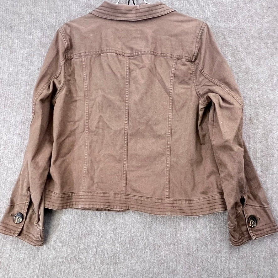 Christopher & Banks L Brown Cotton Blend Stretch Utility Jacket Button Front