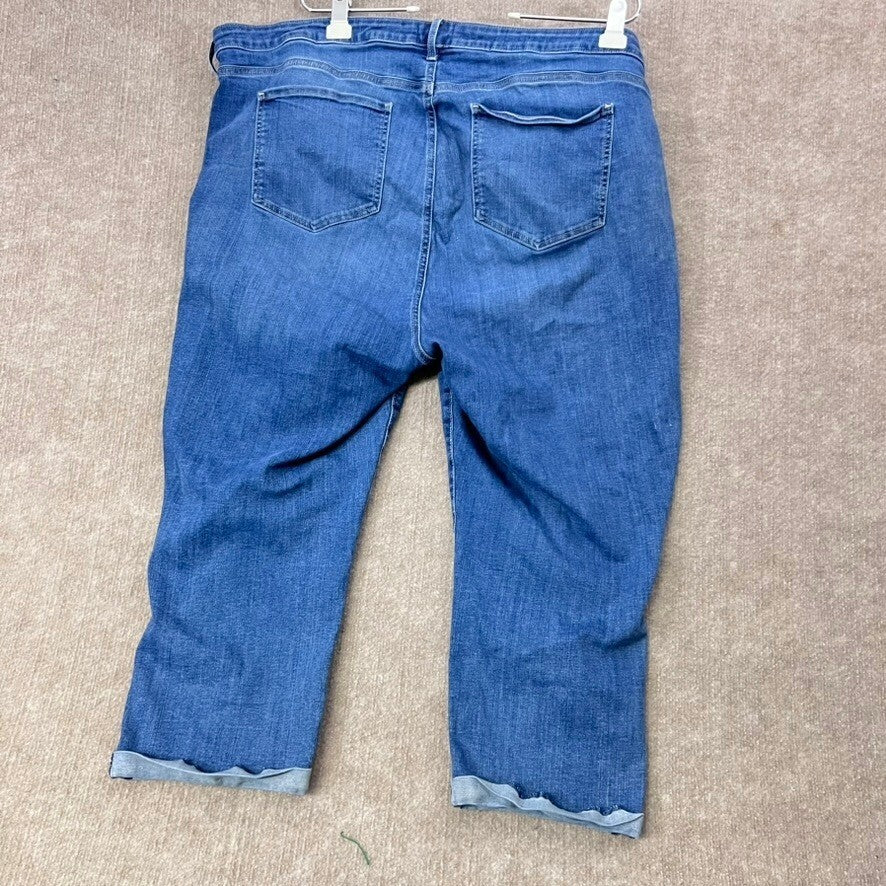 NYDJ Plus Size 24W Blue Denim Cropped Jeans Lift Tuck Technology, Raw Hem