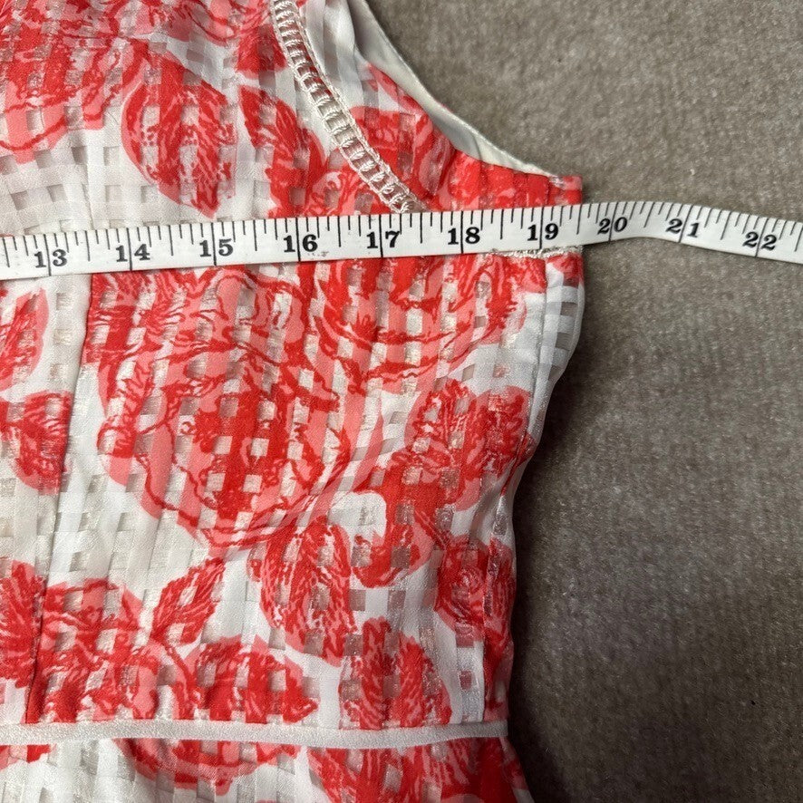 Adrianna Papell White & Orange-Red Floral Dress Sleeveless Fit & Flare Party