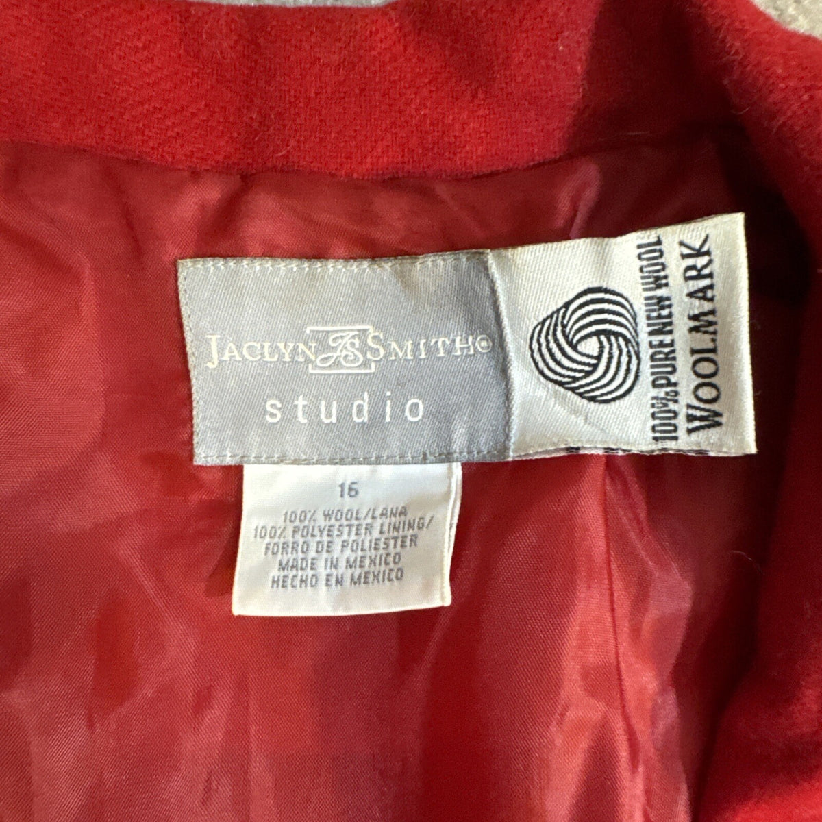 Jaclyn Smith Women Blazer 16 Wool Red Open Front Patch Pocket