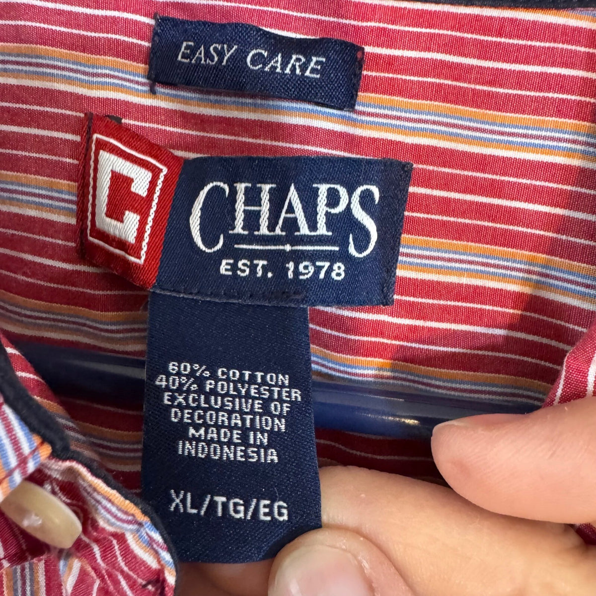 Chaps Button Down Shirt Mens XL Red Striped Long Sleeve Easy Care Preppy