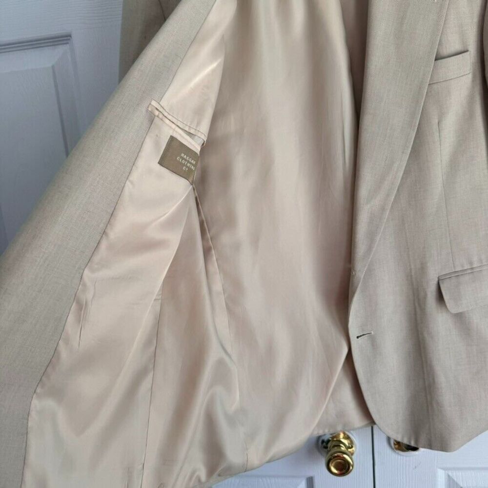 Haggar 42 R Tan Suit 2-button single vent 3 button cuff Blazer Jacket