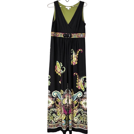 Vintage Dress barn Maxi Dress Womens 12 Black Paisley Sleeveless Stretchy Boho
