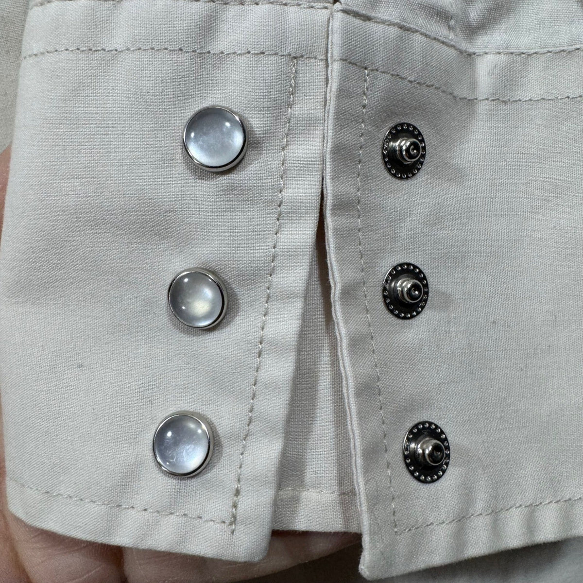 Sheplers Western Snap Front Long Sleeve Shirt Cream Pearl Snaps Size 17-33
