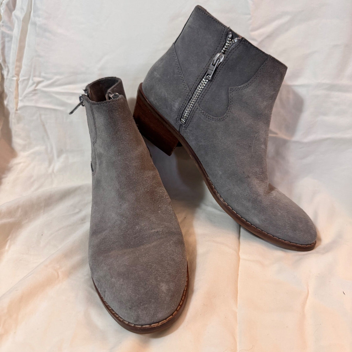 Coach Suede Ankle Boots Womens 7 Grey Zip Up Block Heel Minimalist Boho