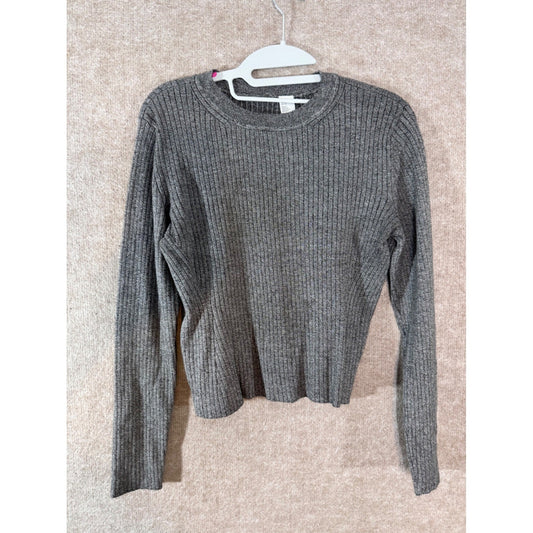 Wild Fable Ribbed V Neck Sweater Womens L Gray Long Sleeve Pullover Knit