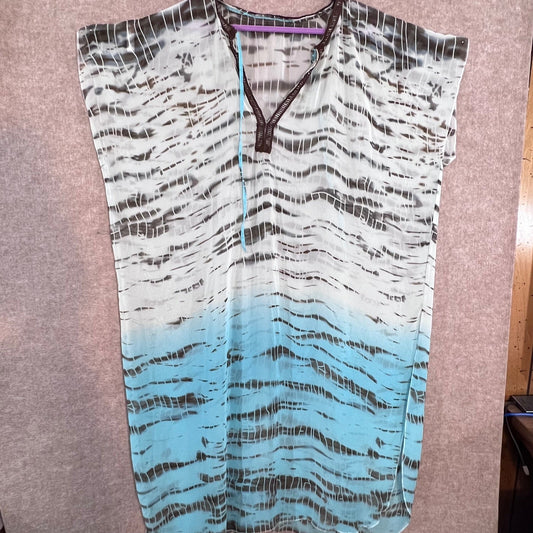 Unbranded Swim Cover Up Womens OS Blue Ombre Animal Print Sheer Kaftan Beach
