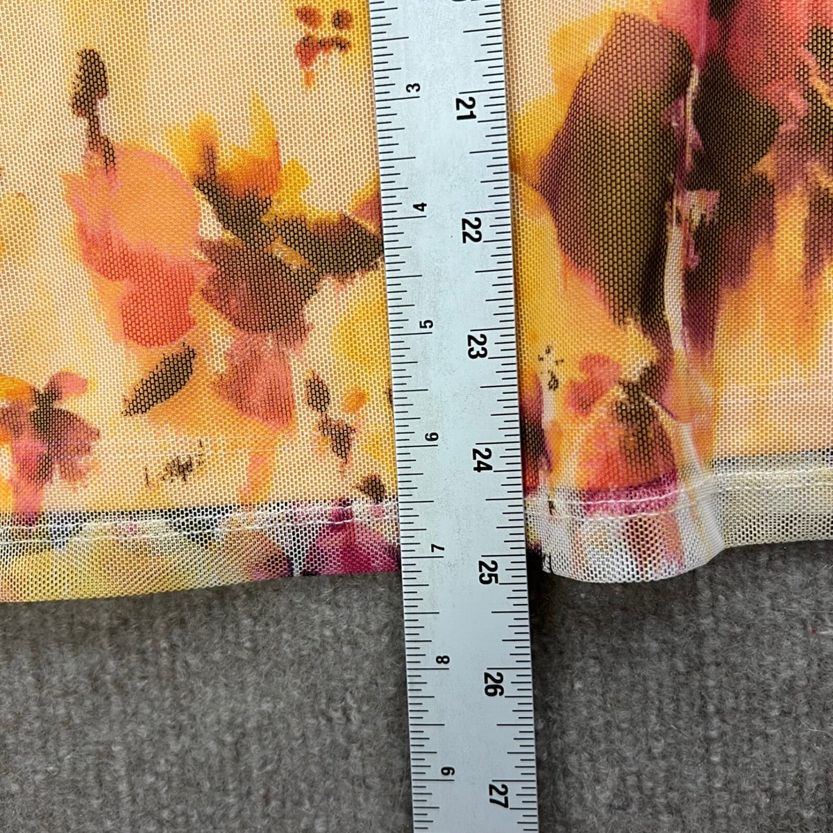 DKNY Floral Mesh Puff Sleeve Top Yellow Pink Orange Size XL