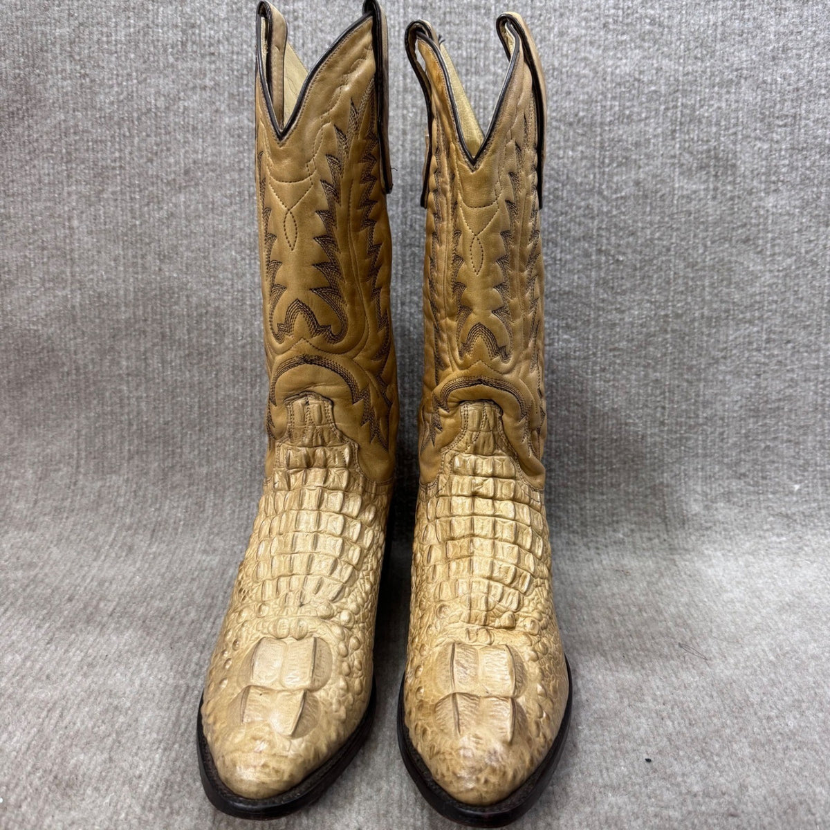 Dan Post Boots Western Almond Toe Men 8 Blonde Cow Leather Hornback Print