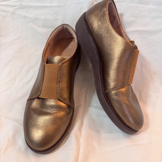 FitFlop Metallic Bronze Leather Loafers Womens 7 Slip On Comfort Minimalist