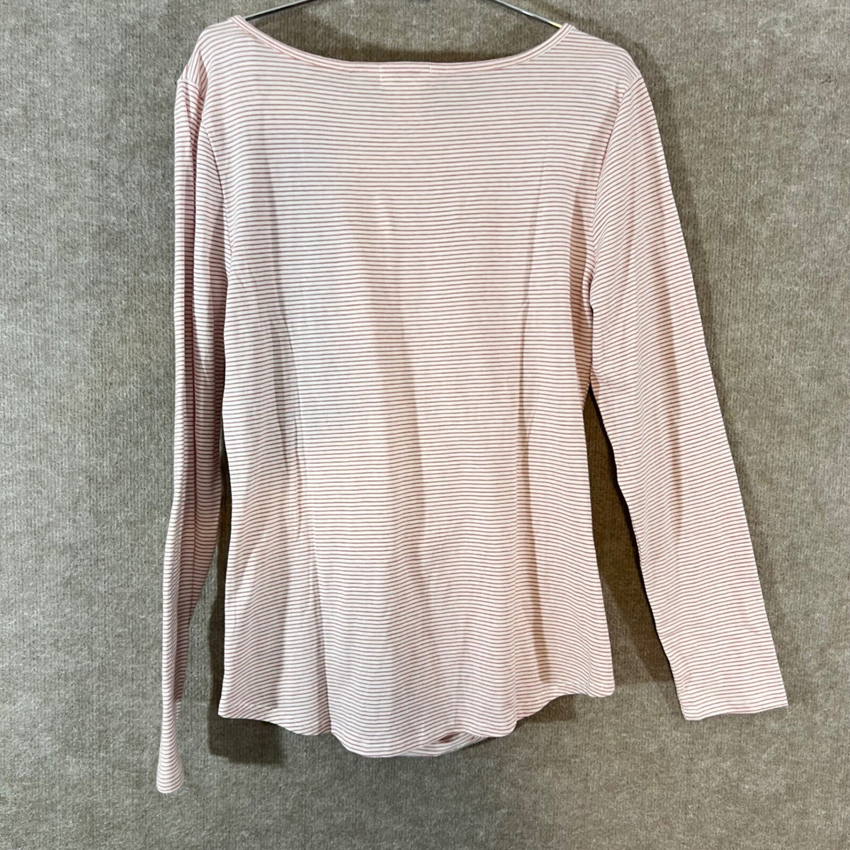 Sundance Ruched Stripe Top Womens L Pink White Cotton Long Sleeve