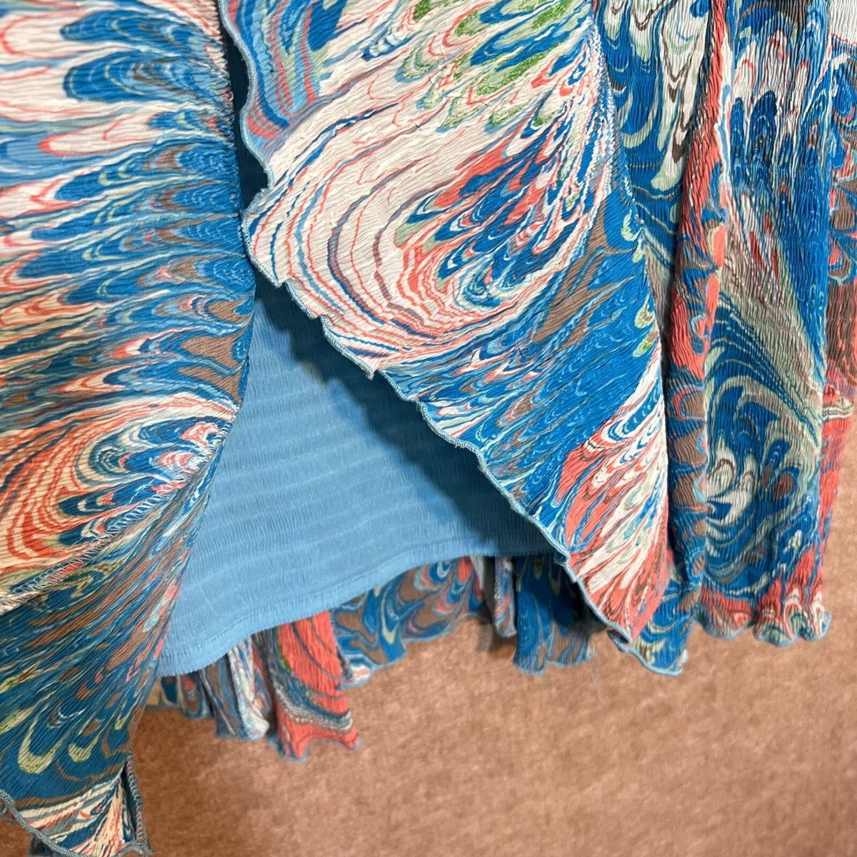 Flair Marbled Plisse Pleated Midi Skirt L Blue Pink Abstract Art To Wear Y2K