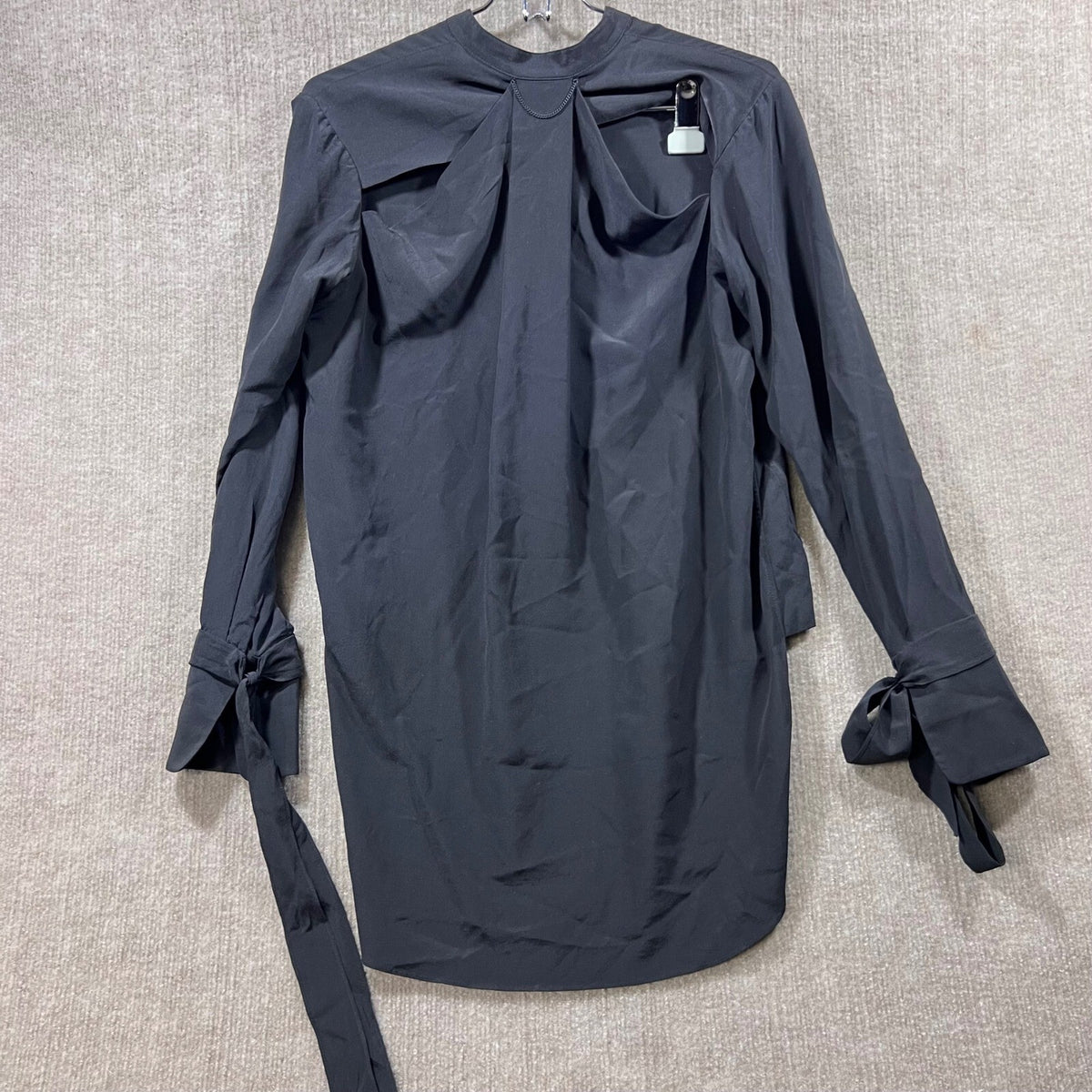 Rag Bone New York Black Silk Mandarin Collar Long Sleeve Tie Cuff Tunic Top XXS