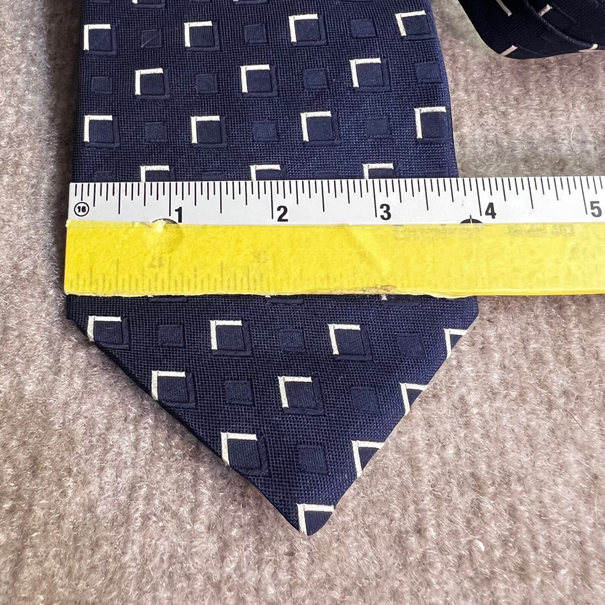 Giorgio Armani Silk Tie Mens OS Navy Blue Geometric Square Pattern Luxury Office