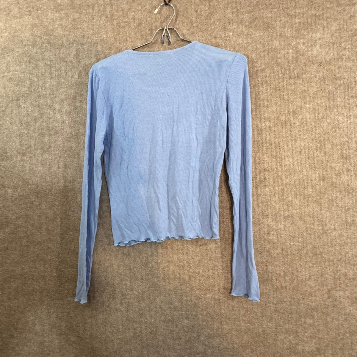 WeWoreWhat Ribbed Long Sleeve Top Womens Large Blue Lettuce Trim Coquette