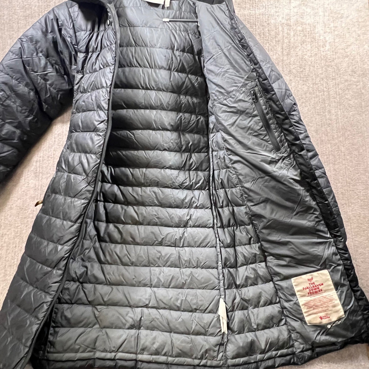 Fjallraven Pertex Microlight Down Puffer Coat Black Hooded Long Womens XXS