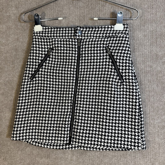 Hollister Skirt XS Ultra High Rise Women Houndstooth Black White Zip Wool Blend