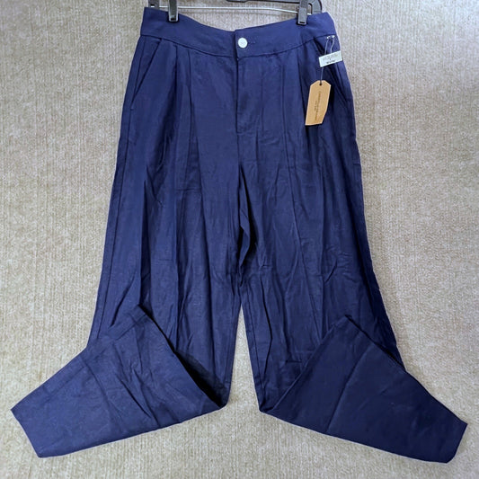 Christian Siriano New York Women Pants 18 Navy Pleated Wide Leg Cropped 18